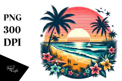 Retro Tropical Beach Sunset Clipart Tshirt, 20 oz Tumbler Product Image 1