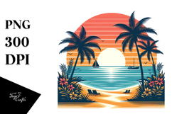 Retro Tropical Beach Sunset PNG Product Image 1