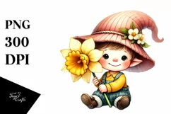 Cute Baby Gnome with Daffodil PNG Product Image 1