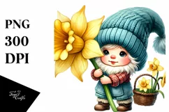 Cute Baby Gnome with Daffodil PNG Product Image 1