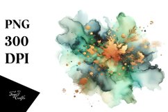 Colorful Greenish Watercolor Particles with Golden Foil | Product Image 1