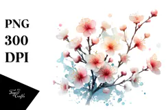 Cherry Blossom with Watercolor PNG Product Image 1