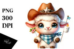 Baby Lamb with Cowboy Hat and Marshmallow on a Stick PNG Product Image 1