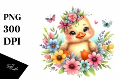 Colorful Baby Duck Whimsical Flowers Clipart Product Image 3