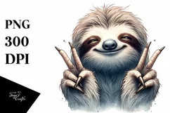 Funny Cute Sloth Victory Signing | Sublimation Clipart Product Image 1