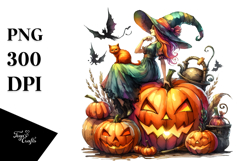 Vibrant Witch Pumpkin Drawing Product Image 1