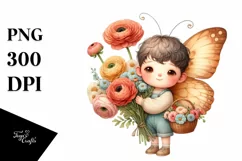 Cute Baby Butterfly with Flower Basket | Clipart Product Image 1