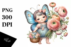 Cute Baby Butterfly with Flower Basket | Clipart Product Image 1