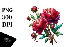 Detailed Wooden Stained Peonies | Sublimation Clipart Product Image 1