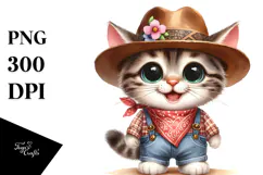 Watercolor Baby Cat with Hat PNG Product Image 1