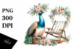 Watercolor Beach Chair Peacock Wreath | Sublimation Clipart Product Image 3
