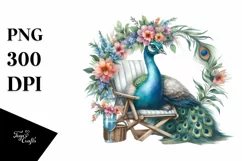 Watercolor Beach Chair Peacock Wreath | Sublimation Clipart Product Image 3