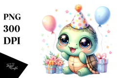 Cute Baby Turtle with Party Hat, PNG Product Image 1