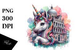 Colorful Baby Unicorn with Italian Piazza PNG Product Image 3