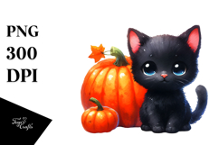 Simple Watercolor Drawing of Baby Black Cat | Clipart Product Image 1