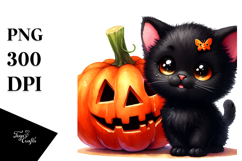 Cute Black Cat Pumpkin Drawing Product Image 1