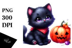 Cute Black Cat Pumpkin Drawing Product Image 1