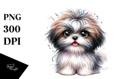 Happy Shih Tzu Watercolor PNG Product Image 1