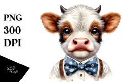Funny Baby Cow with Bow and Tie PNG Product Image 1