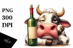 Funny Cute Cow with Wine Bottle | Sublimation | Clipart Product Image 3