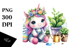 Baby Unicorn Gardening Illustration Product Image 1