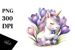 Cute Baby Unicorn with Crocus | Sublimation | Clipart Product Image 3