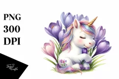 Cute Baby Unicorn with Crocus | Sublimation | Clipart Product Image 3