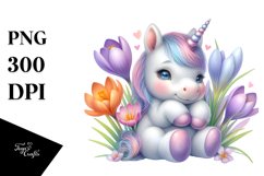 Cute Baby Unicorn with Crocus | Sublimation | Clipart Product Image 1