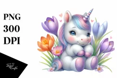 Cute Baby Unicorn with Crocus | Sublimation | Clipart Product Image 1