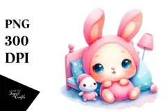 cute Baby Bunny with Bed PNG Product Image 1