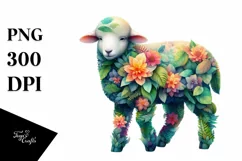 Vibrant Watercolor Lamb with Flowers PNG Product Image 3