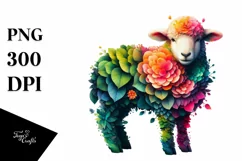 Vibrant Watercolor Lamb with Flowers PNG Product Image 1