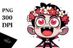 Silly Cartoon Vampire with Flower Crown PNG Product Image 1