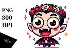 Silly Cartoon Vampire with Flower Crown PNG Product Image 1