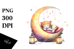 Napping Baby Cat on Moon, Pastel PNG Product Image 1
