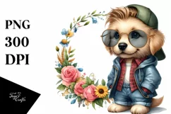 Baby Golden Retriever with Floral Frame Clipart Product Image 3