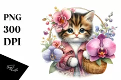 Cute Baby Kitten with Flower Basket | Clipart Product Image 3