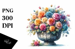 Colorfull Roses Pot Watercolor Clipart Product Image 3