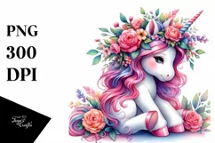 unicorn with Floral Wreath PNG Product Image 3