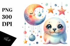 Colorful Smiling Baby Seal Moon Clipart Product Image 3