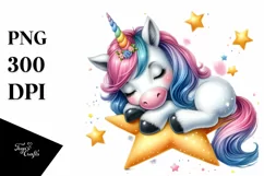 Baby Unicorn Napping on Star | Sublimation | Clipart Product Image 3