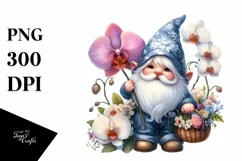 Watercolor Cute Gnome Holding Flower Basket Product Image 3