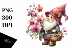Watercolor Cute Gnome Holding Flower Basket Product Image 1