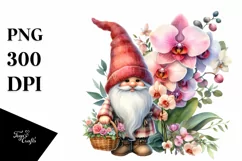 Watercolor Cute Gnome Holding Flower Basket Product Image 3