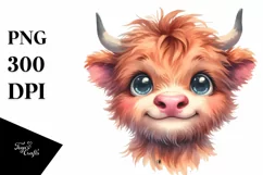 Funny Baby Highland Cow Face PNG Product Image 3