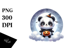 Washed Watercolor Panda Cloud Halloween PNG Product Image 1