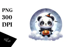 Washed Watercolor Panda Cloud Halloween PNG Product Image 1
