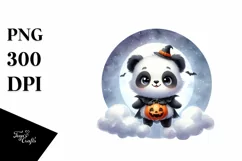 Washed Watercolor Panda Cloud Halloween PNG Product Image 1