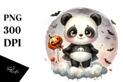 Cute Baby Panda Halloween Watercolor PNG Product Image 1