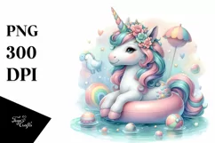 Colorful Baby Unicorn at Pool PNG Product Image 3